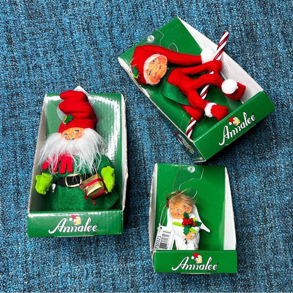 Annalee Christmas Ornament Bundle Gnome Elf and Angel Set of Three New in Box